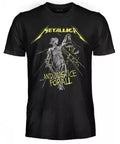 Camiseta Metallica - …And Justice for All con el icónico diseño del álbum de 1988, mostrando a Lady Justice rota, símbolo de la crítica a la corrupción y la injusticia social.