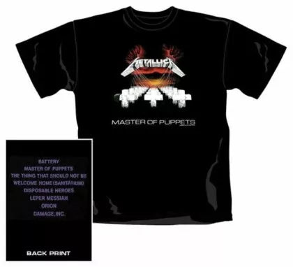 Camiseta Metallica - Master of Puppets negra con el mítico diseño del álbum de 1986, imprescindible para los fans del thrash metal y del rock clásico.